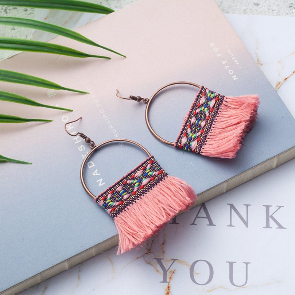Bohemian Long Tassel Earrings Pink